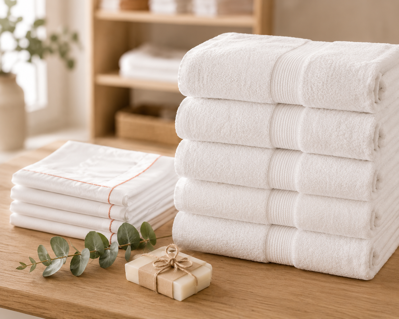 Crisp folded white linens and towels